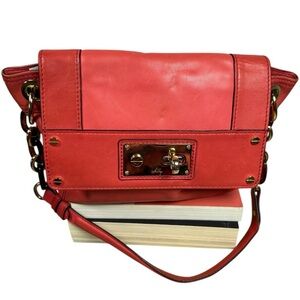 MILLY Leather Chainstrap Shoulder Bag Purse Salmon Red Pink Gold Hardware